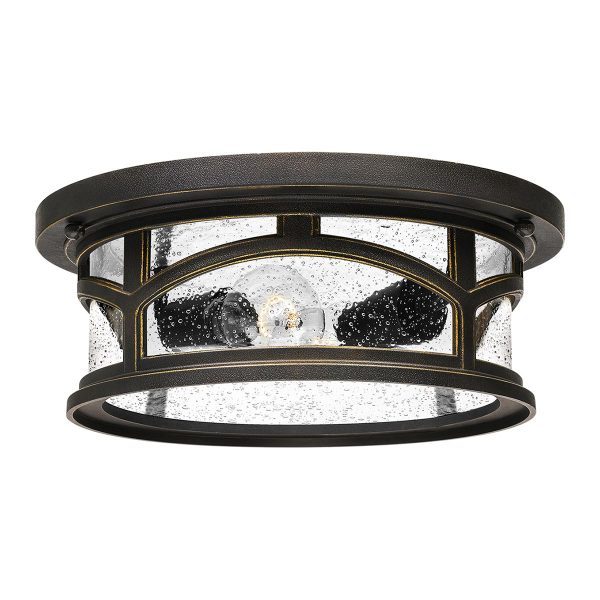 Quoizel Marblehead flush 2 light outdoor porch lantern in palladian bronze with seeded glass