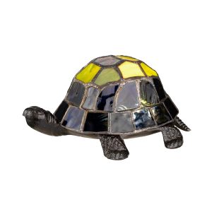 Tiffany art glass handmade multi coloured tortoise table lamp lit
