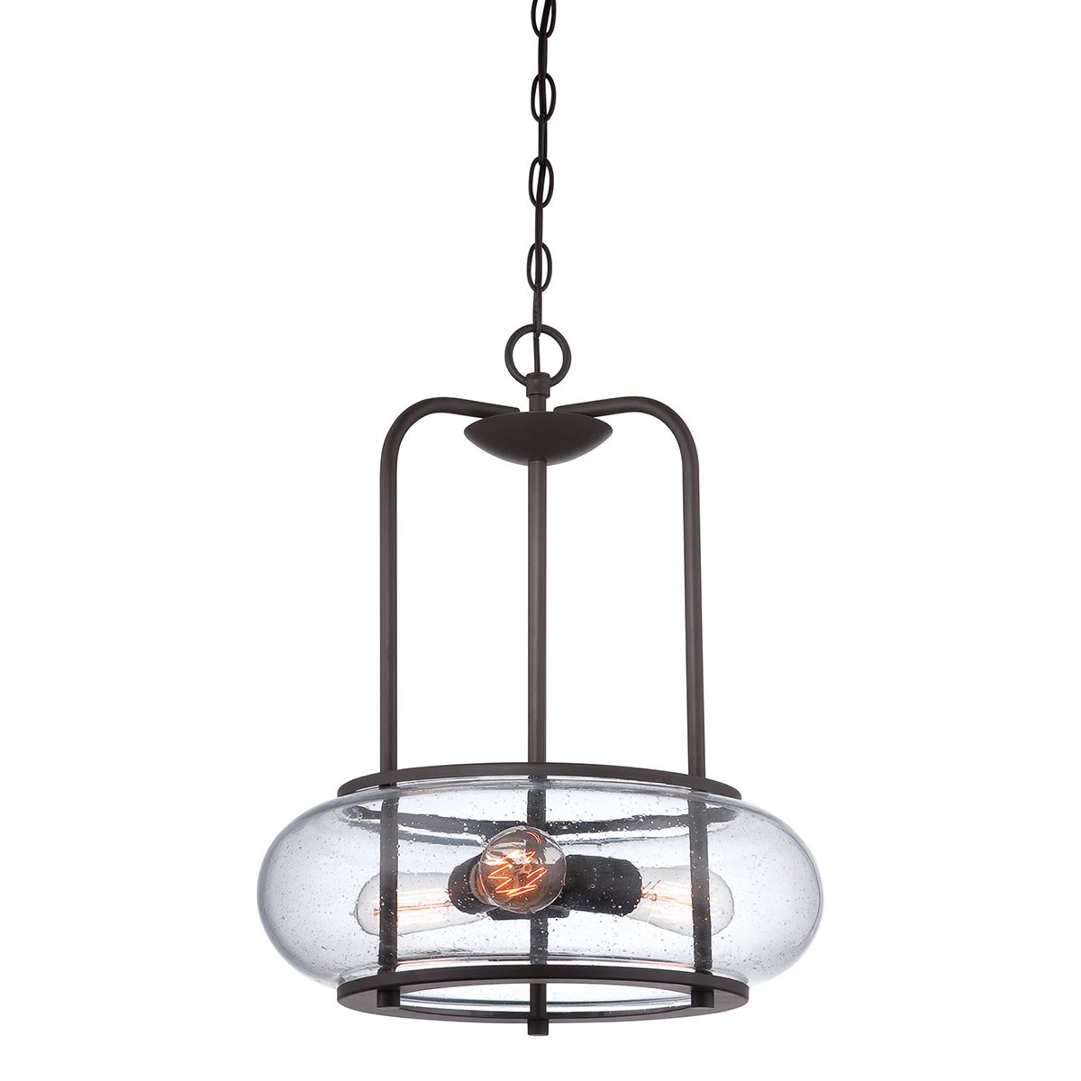 Quoizel Trilogy 3 Light Ceiling Pendant Old Bronze Seeded Glass Shade