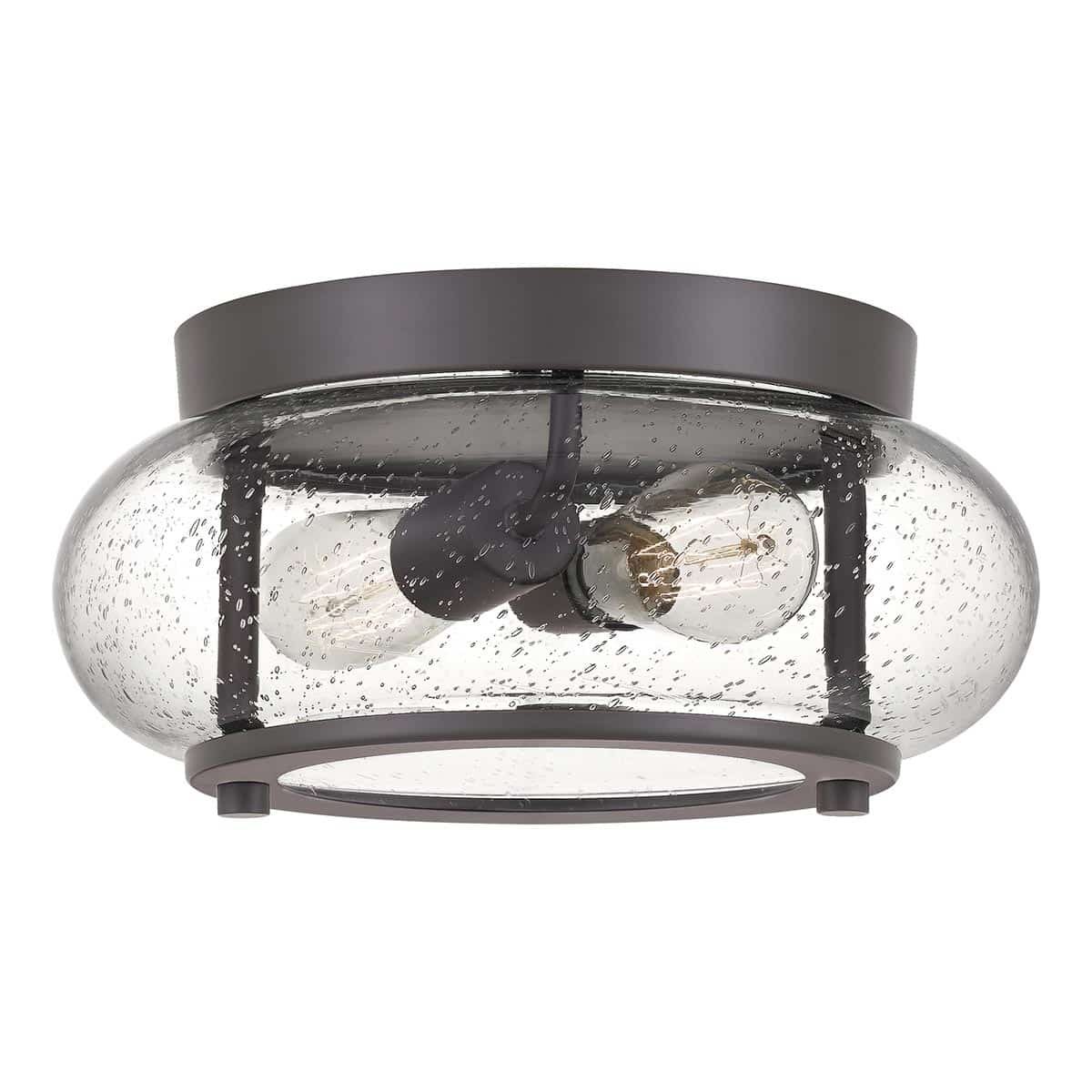 Quoizel Trilogy 2 Light Small Flush Low Ceiling Light Old Bronze Seeded Glass