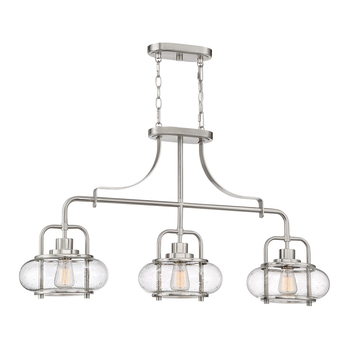 Quoizel Trilogy 3 Light Island Pendant Brushed Nickel Clear Seeded Glass