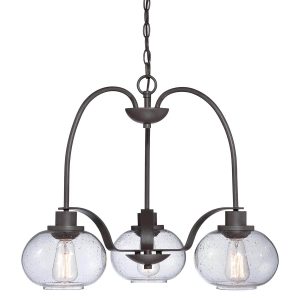 Trilogy 3 light chandelier in old bronze finish with clear seeded glass shades