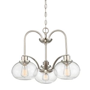 Trilogy 3 light chandelier in brushed nickel with clear seeded glass shades