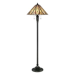 Quoizel Victory 2 light Art Nouveau style Tiffany floor lamp in vintage bronze lit