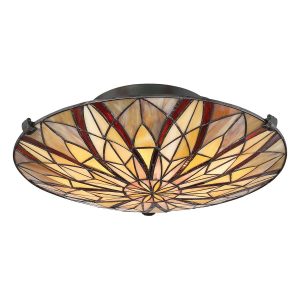 Quoizel Victory 2 light Art Nouveau style flush Tiffany ceiling light in vintage bronze lit