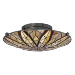 Quoizel Victory 2 Light Art Nouveau Flush Tiffany Ceiling Light Bronze