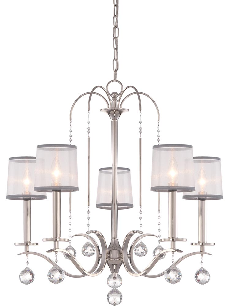 Quoizel Whitney 5 Light Chandelier Imperial Silver White Organza Shades