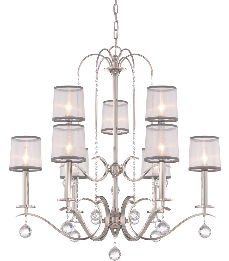 Quoizel Whitney 9 Light Chandelier Imperial Silver White Organza Shades