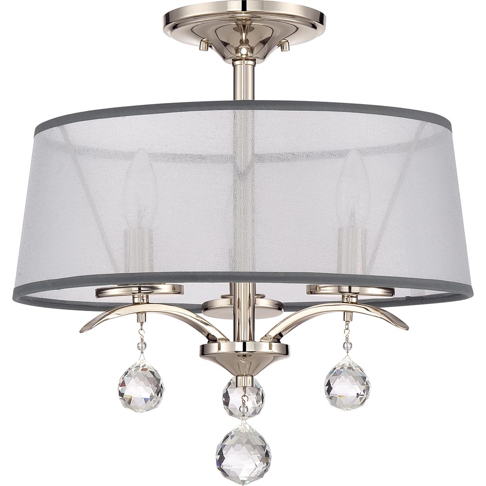 Quoizel Whitney 3 Light Duo Mount Imperial Silver White Organza Shade