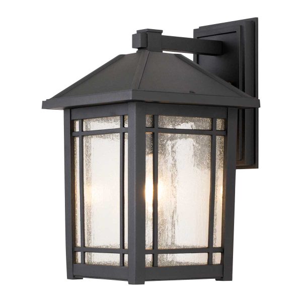 Quoizel Cedar Point large black outdoor wall lantern, main image on white background.