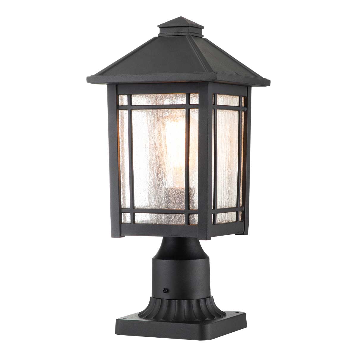 Cedar Point Black Outdoor Pedestal Lantern Rustic Seeded Glass
