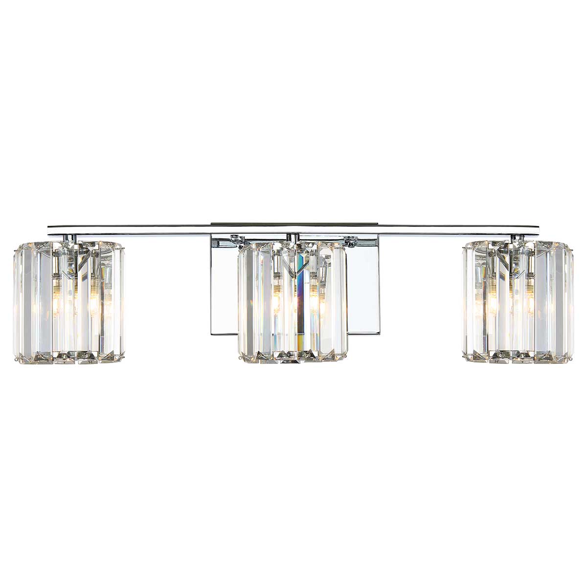 Quoizel Devine 3 light polished chrome and crystal bathroom mirror light on white background