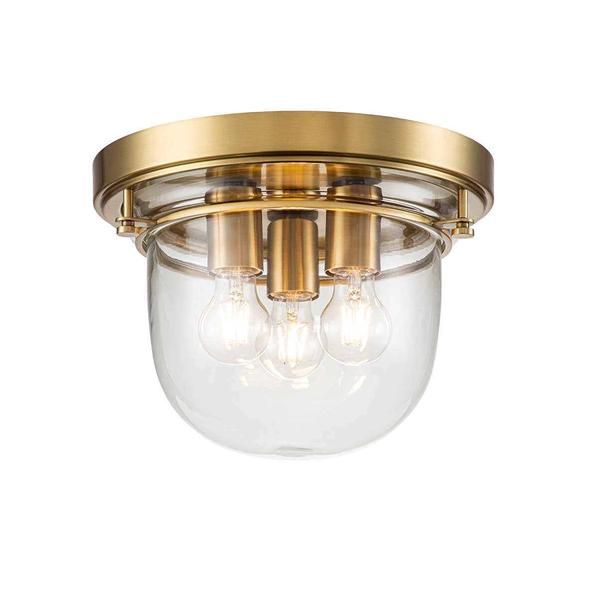 Whistling 3 Light Flush Bathroom Ceiling Light Brushed Brass