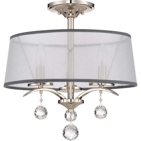 Quoizel Whitney 3 light duo mount ceiling light in imperial silver, shown semi flush on white background.