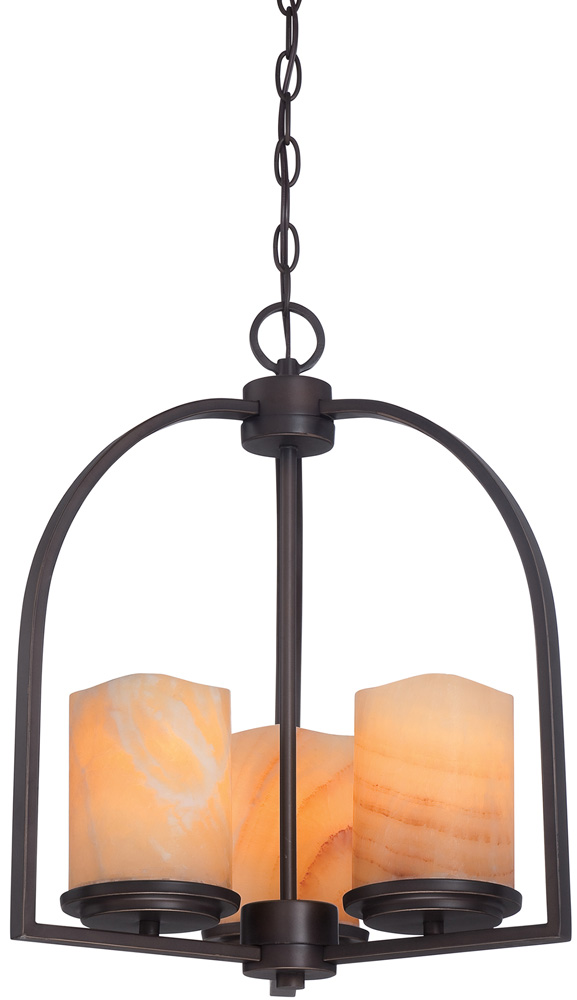 Quoizel Aldora Bronze 3 Light Pendant With Yellow Onyx Shades