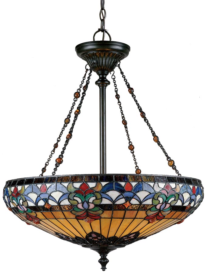Quoizel Belle Fleur Traditional Floral 4 Light Inverted Tiffany Pendant