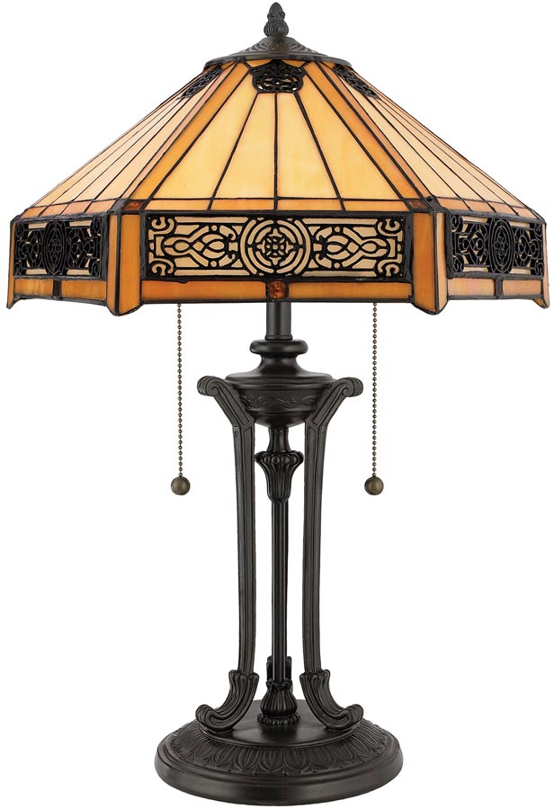 Quoizel Indus Filigree Metalwork 2 Light Tiffany Table Lamp