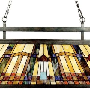 Inglenook Art Deco Style 3 Lamp Tiffany Snooker Island Light