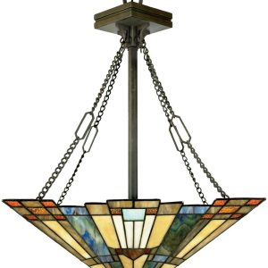 Inglenook Art Deco Style 3 Lamp Tiffany Pendant Uplighter