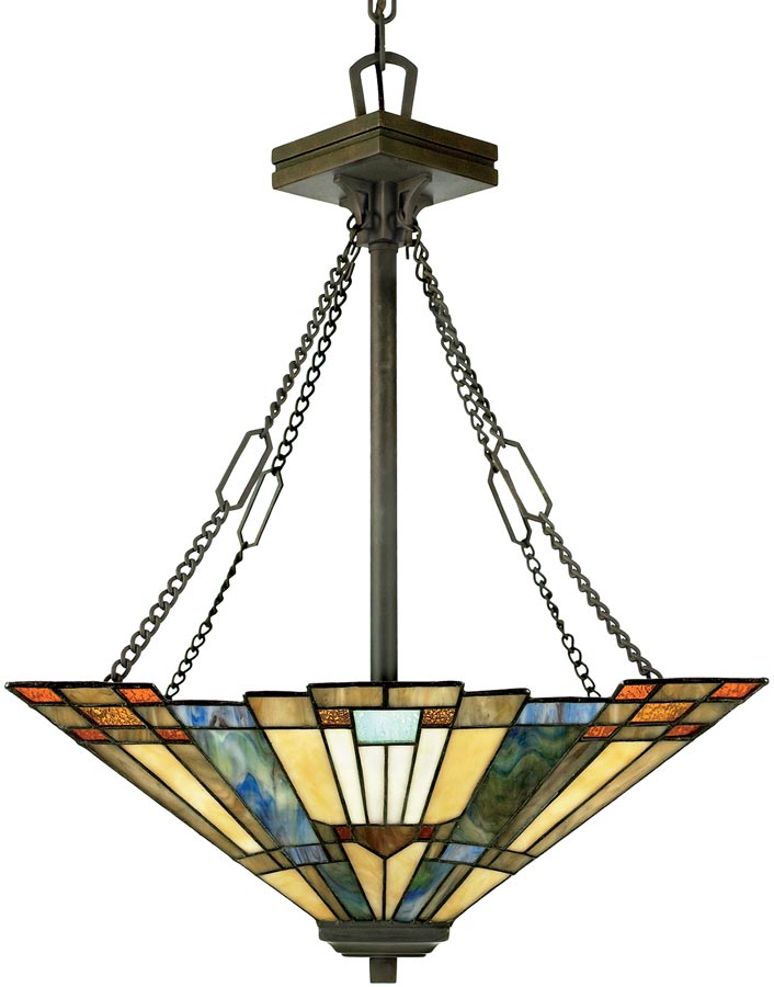 Inglenook Art Deco Style 3 Lamp Tiffany Pendant Uplighter