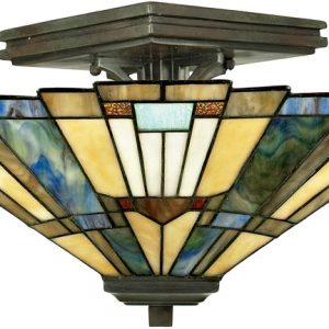 Inglenook Art Deco Style 2 Light Semi Flush Tiffany Lamp