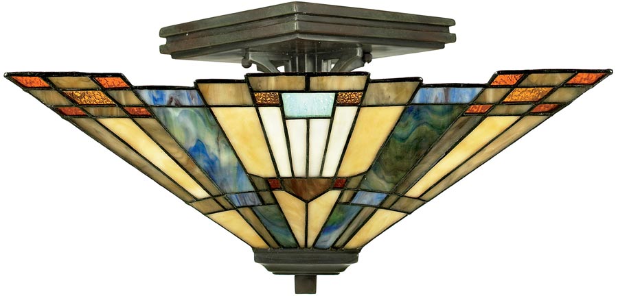 Inglenook Art Deco Style 2 Light Semi Flush Tiffany Lamp