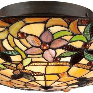 Quoizel Kami Traditional 2 Light Flush Tiffany Ceiling Lamp