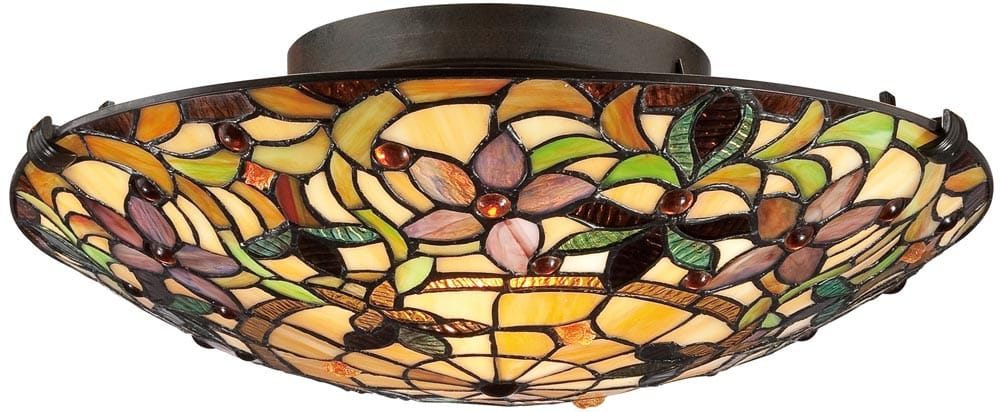 Quoizel Kami Traditional 2 Light Flush Tiffany Ceiling Lamp