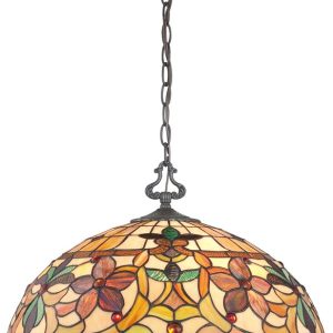 Quoizel Kami Traditional Floral 3 Light Tiffany Ceiling Pendant