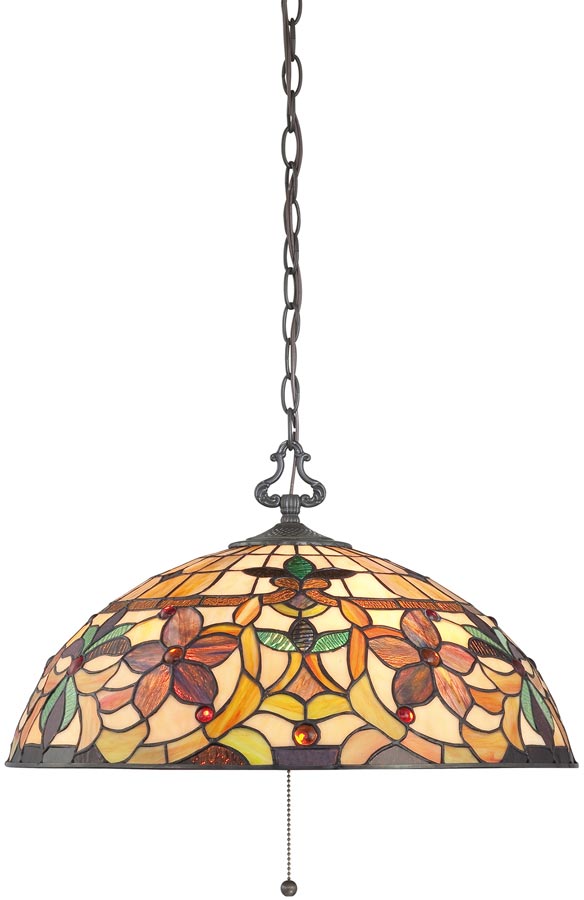 Quoizel Kami Traditional Floral 3 Light Tiffany Ceiling Pendant