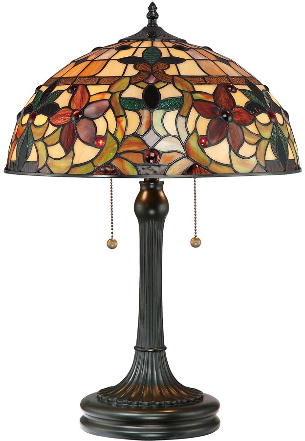 Quoizel Kami Traditional Floral 2 Light Tiffany Table Lamp