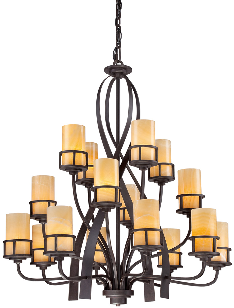 Quoizel Kyle Bronze 16 Light Large Chandelier With Onyx Shades