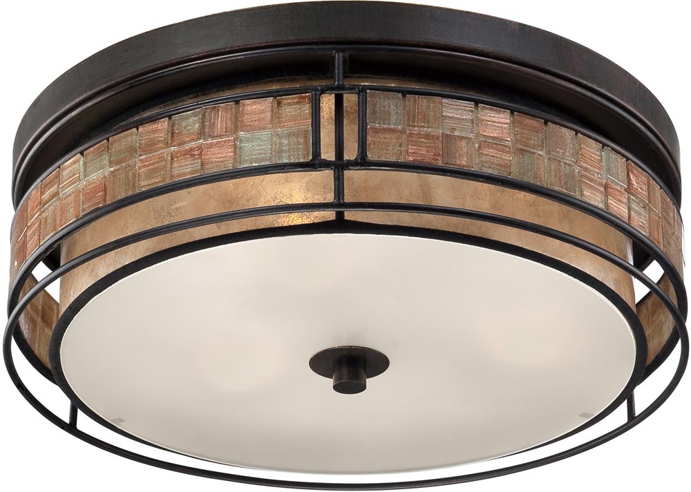 Quoizel Laguna Large Art Deco Style Flush 3 Light Fitting Copper