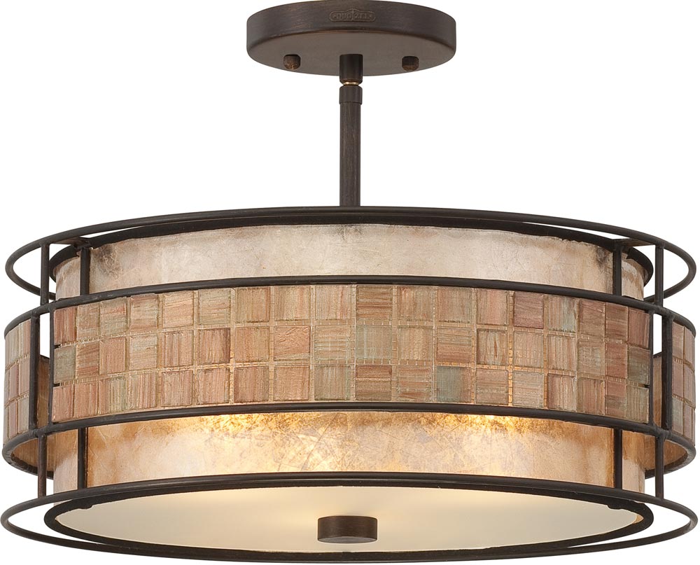 Quoizel Laguna Medium Art Deco Style Semi Flush 3 Light Copper Finish