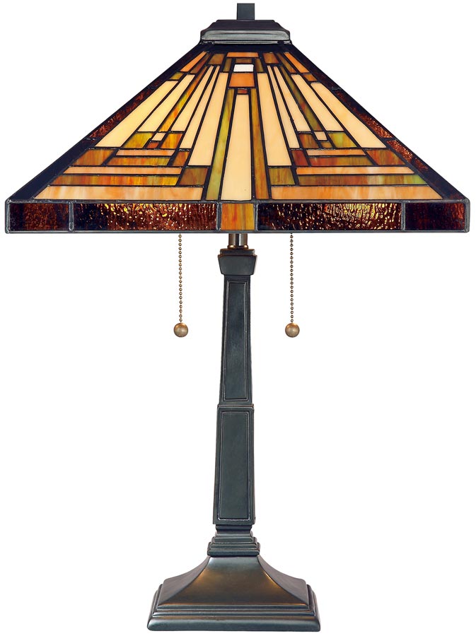 Quoizel Stephen Art Deco Style 2 Light Pyramid Tiffany Table Lamp