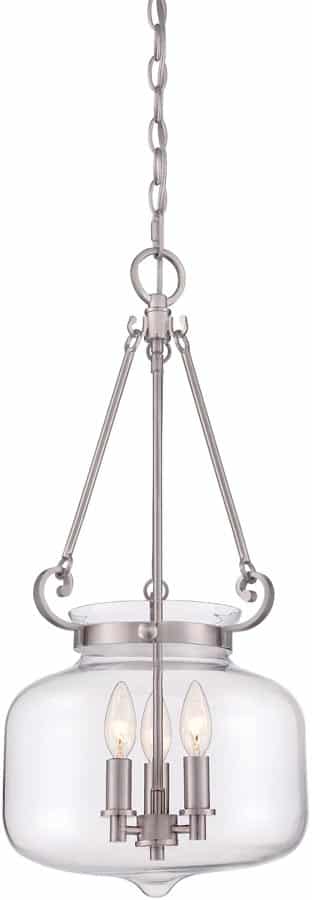 Quoizel Stewart Nickel 3 Light Glass Bowl Pendant Chandelier