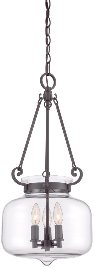 Quoizel Stewart Bronze 3 Light Glass Bowl Pendant Chandelier