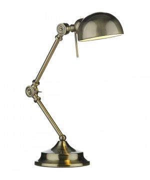 Ranger adjustable Art Deco style desk lamp in antique brass on white background