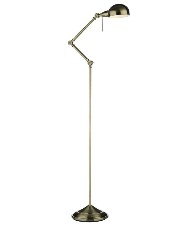 Ranger adjustable floor reading lamp in antique brass on white background