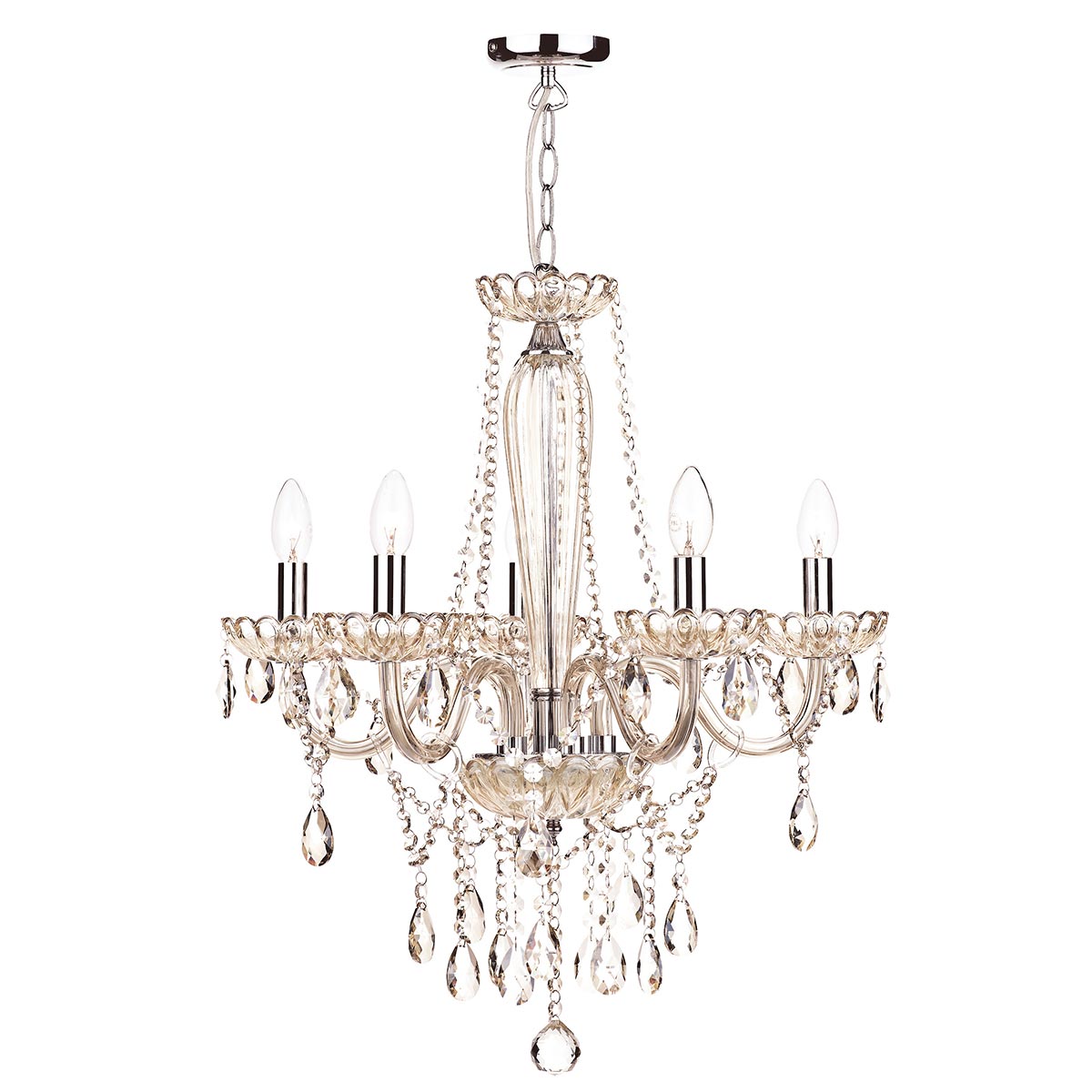 Dar Raphael 5 Light Chandelier Champagne Glass