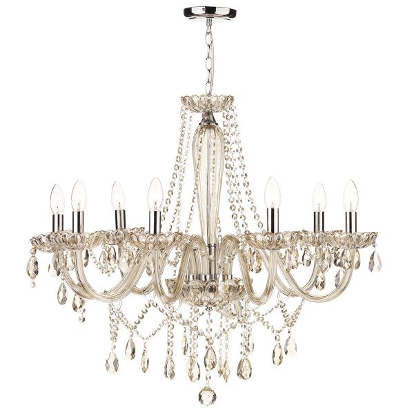 Raphael 8 light chandelier with champagne glass on white background