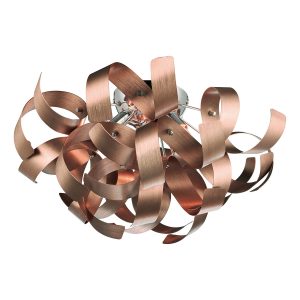 Rawley 4 light flush ceiling light in brushed copper on white background