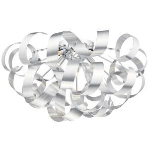 Rawley 5 light flush ceiling light in brushed aluminium on white background