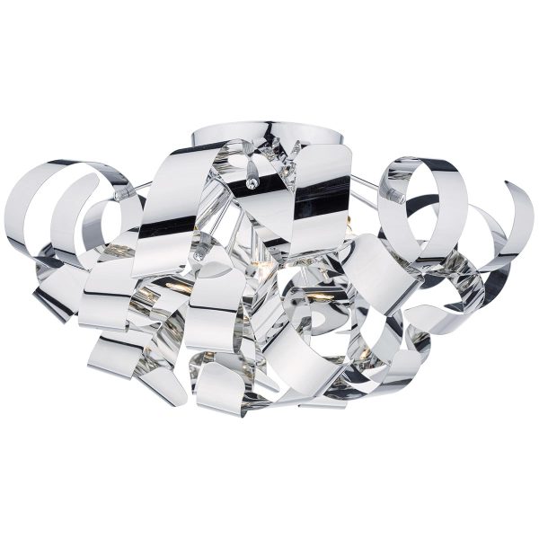 Rawley 5 light flush ceiling light in polished chrome on white background