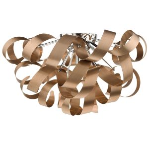 Rawley 5 light flush ceiling light in brushed copper on white background