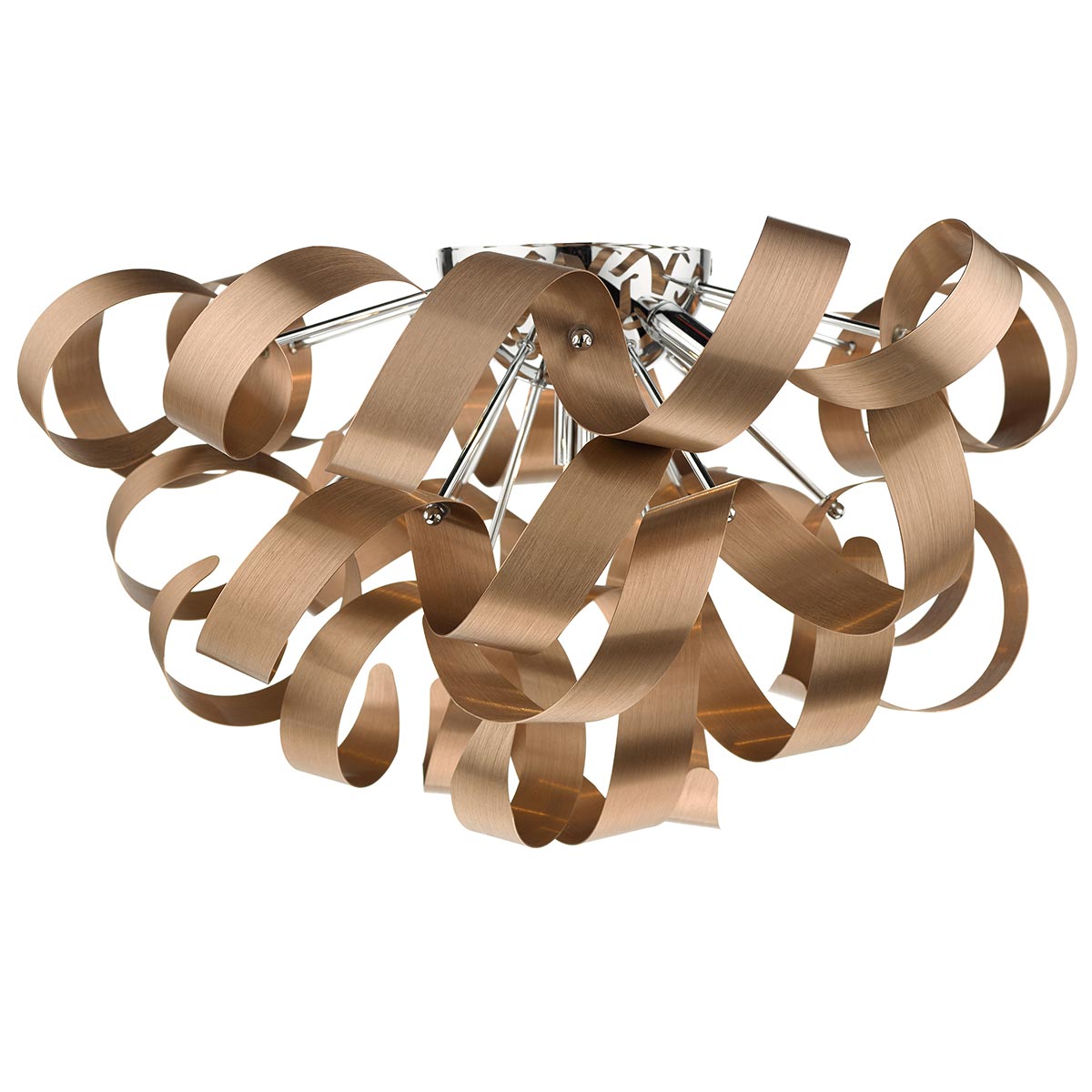 Dar Rawley 5 Lamp Flush Ceiling Light Brushed Copper