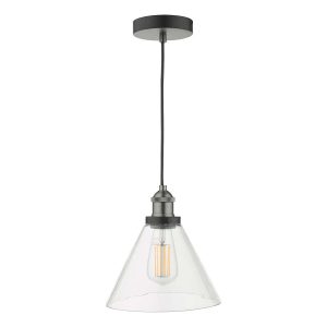 Ray single light ceiling pendant in antique nickel full height on white background