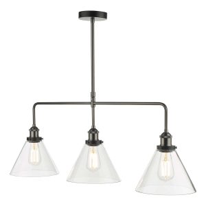 Dar Ray 3 light bar pendant in antique nickel on white background