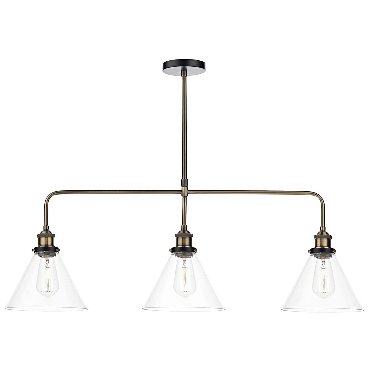 Dar Ray 3 Light Bar Pendant Antique Brass Clear Glass