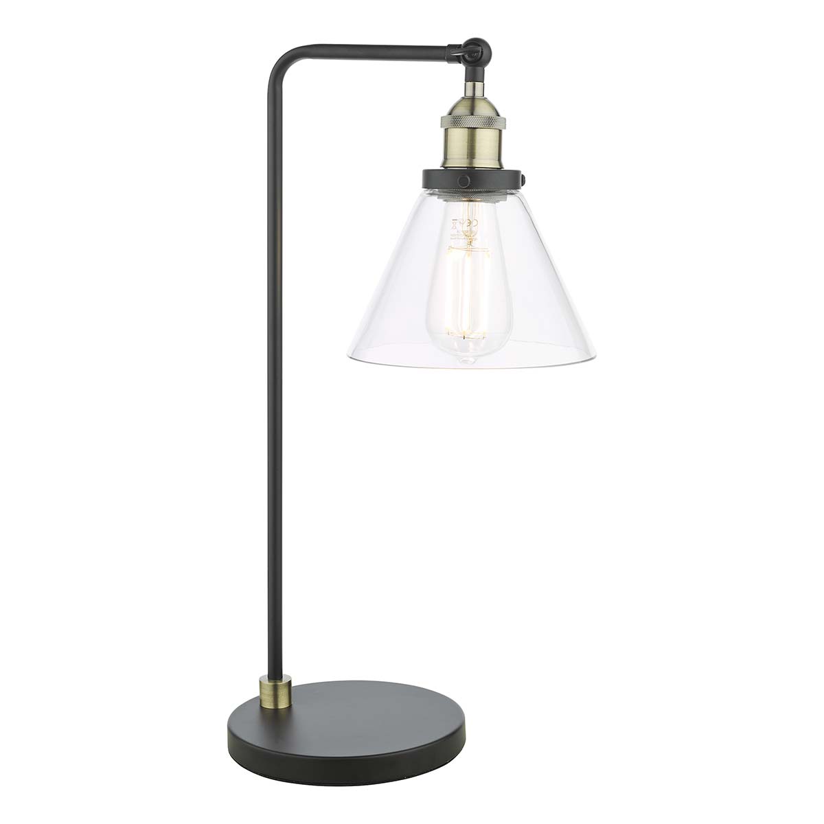 Dar Ray Single Light Table Lamp Antique Brass Clear Glass